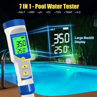 Testatore digitale dell'acqua multifunzione 7-in-1 con sonda ad alta precisione e display LCD retroilluminato per il test della qualità dell'acqua delle piscine e degli acquari