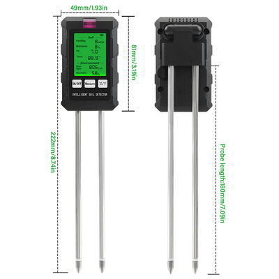 YiERYi 6-IN-1 Detettore di suolo 3.5-9pH/0-99% umidità/0-3000μs/cm Fertilità 90° schermo rotabile