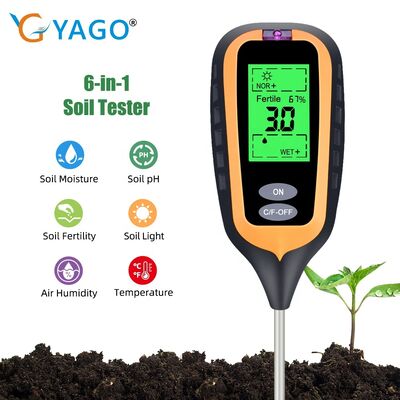 6 in 1 pH del suolo meditore giardino pH del suolo / fertilità / umidità / luce / umidità dell'aria / temperatura strumento multifunzionale di prova del suolo