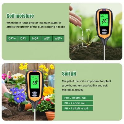 6 in 1 pH del suolo meditore giardino pH del suolo / fertilità / umidità / luce / umidità dell'aria / temperatura strumento multifunzionale di prova del suolo
