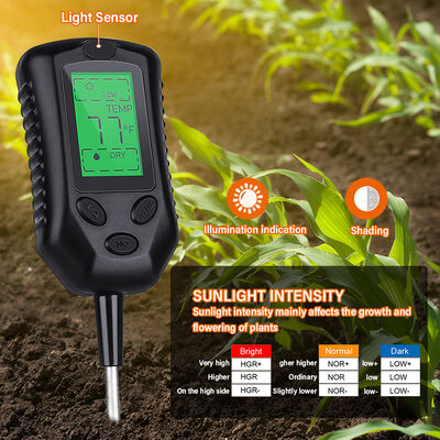 Interfaccia utente LCD grande 4 in 1 Calcolatore del pH del suolo Calcolatore di umidità/temperatura/luce solare Strumenti di analisi del suolo