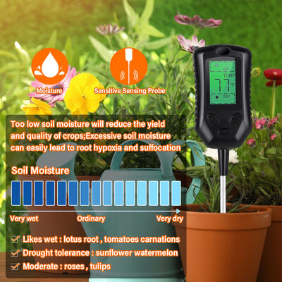 Interfaccia utente LCD grande 4 in 1 Calcolatore del pH del suolo Calcolatore di umidità/temperatura/luce solare Strumenti di analisi del suolo