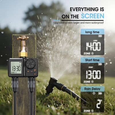 Timer di irrigazione digitale ricaricabile con connettore in ottone ad uso pesante, controller di spruzzatore automatico con sovrascrizione manuale