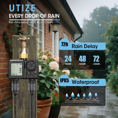 Timer di irrigazione digitale ricaricabile con connettore in ottone ad uso pesante, controller di spruzzatore automatico con sovrascrizione manuale