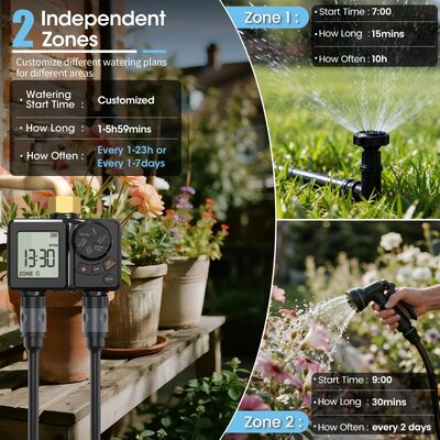 Timer di irrigazione digitale ricaricabile con connettore in ottone ad uso pesante, controller di spruzzatore automatico con sovrascrizione manuale