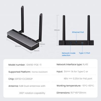 YIERYI Zigbee 3.0 PoE Dongle Gateway Hub per Home Assistant Zigbee2 MQTT ESP32+CC2652P Dual 5dBi Antenna Tipo-C/PoE Alimentato