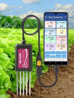 Tester del suolo USB 8 in 1 YIERYI con monitoraggio in tempo reale pH umidità NPK EC sensore di fertilità per Android HarmonyOS