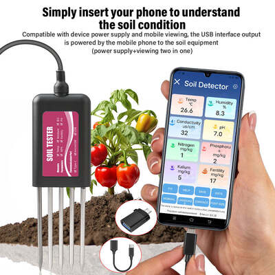 Tester del suolo USB 8 in 1 YIERYI con monitoraggio in tempo reale pH umidità NPK EC sensore di fertilità per Android HarmonyOS