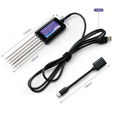 Tester del suolo connesso tramite USB-C aggiornato con funzione di archiviazione dati EC, temperatura, umidità, pH, fertilità e N-P-K