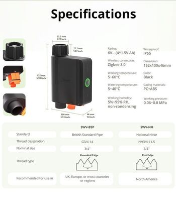 Valvola di flusso idrico Zigbee senza fili controllo dell'app telefonico cronometro automatico dell'acqua per il cerotto del giardino