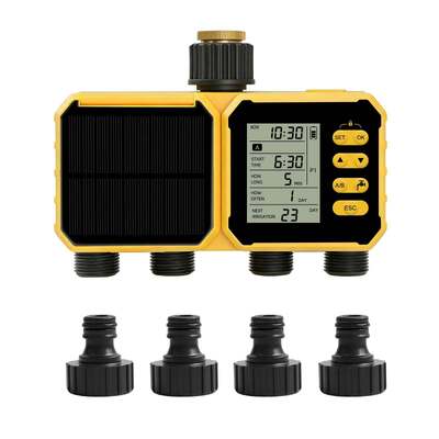 YiERYI Solar Water Timer 4 Outlet Irrigation Controller con sensore di pioggia Sistema automatico di irrigazione programmata con child lock per valvola di irrigazione per giardini