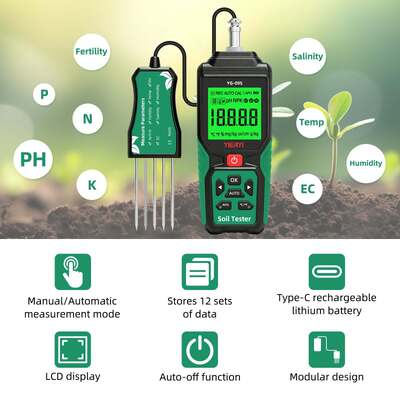 YG-09s9 Tester per suolo portatile 9 in 1 per PH/salinità/fertilità/azoto, fosforo, potassio/temperatura/umidità, può memorizzare e visualizzare 12 set di registrazioni