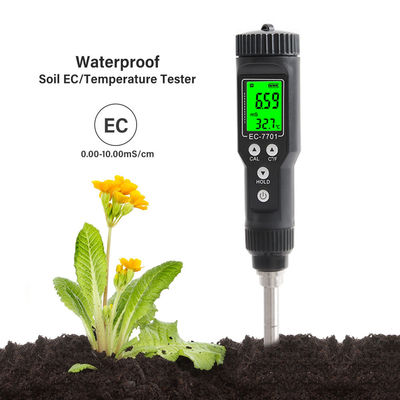 Testatore di suolo impermeabile 2 in 1 EC (0,00 - 10,00 mS/cm) e temperatura (-30°C - 80°C) Metro per giardinaggio e agricoltura