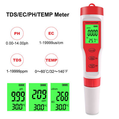 4 - in - 1 Tester di qualità dell'acqua - pH/CE/TDS/Temp Meter per l'acquacoltura, l'acqua potabile e il laboratorio