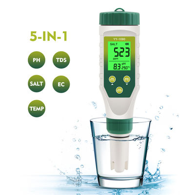 Tester di qualità dell'acqua 5 in 1 - Misuratore pH/TDS/EC/Salinità/Temperatura per acquacoltura, acqua potabile e laboratorio