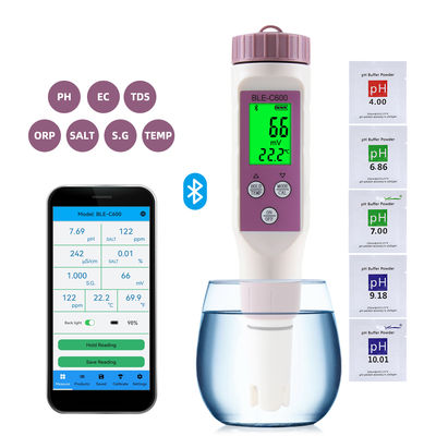 Smart 7 in 1 Bluetooth Water Quality Tester - pH/EC/TDS/ORP/Salt/S.G/Temp Meter per la casa, il laboratorio e l'acquacoltura