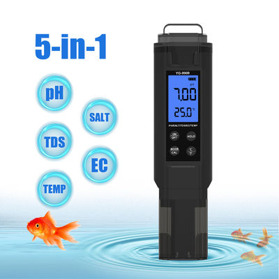Tester di qualità dell'acqua 5 in 1 - Misuratore pH/Sale/TDS/EC/Temperatura per acquario, piscina e casa
