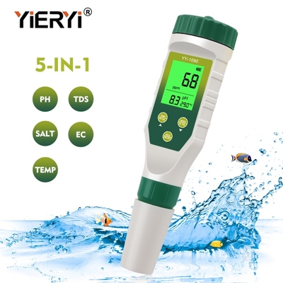 Misuratore di pH multiparametrico 5-in-1 con retroilluminazione per laboratorio e acquario: pH, TDS, Salinità, EC, Tester di temperatura