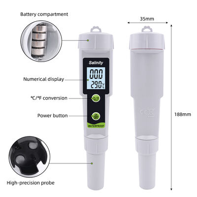 Misuratore digitale di salinità ad alta precisione con display a LED e intervallo di misurazione 0~199,9 ppt per acqua potabile, acqua di mare e piscina
