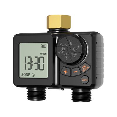 Timer di irrigazione digitale ricaricabile con connettore in ottone ad uso pesante, controller di spruzzatore automatico con sovrascrizione manuale