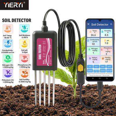 Tester del suolo USB 8 in 1 YIERYI con monitoraggio in tempo reale pH umidità NPK EC sensore di fertilità per Android HarmonyOS