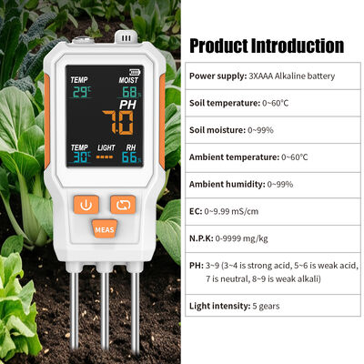 10 in 1 Color Screen Soil Tester, PH, EC, NPK, Temperature, umidità, leggera umidità